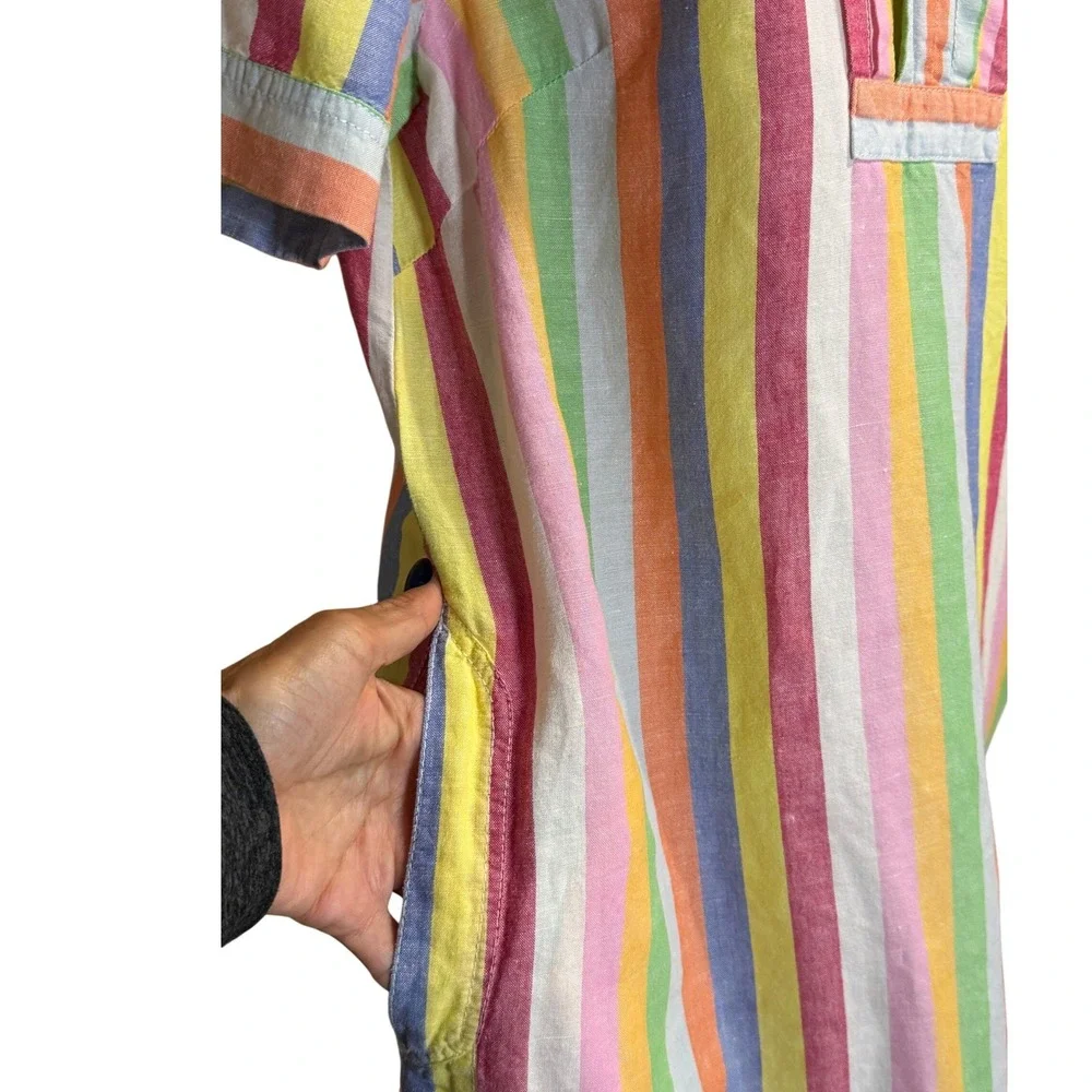 J Crew Womens Multicolor Cotton Linen Striped Rainbow Shirt Dress Medium Coastal